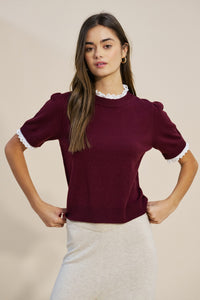 Lace Trim Knit Top