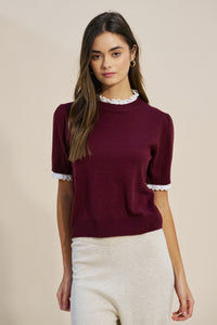 Lace Trim Knit Top