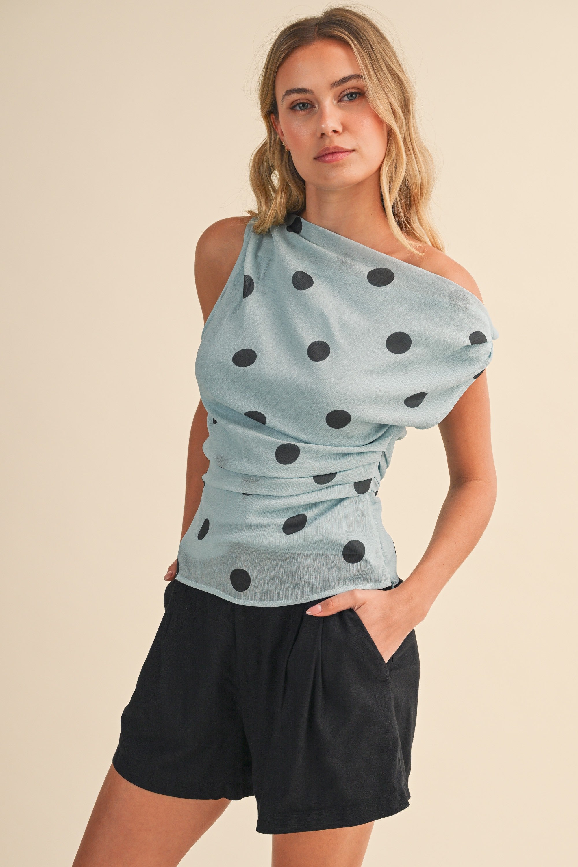 Polka Dot Asymmetrical Blouse