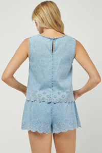Embroidered Denim Top