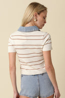 Striped Contrast Collar Knit Top