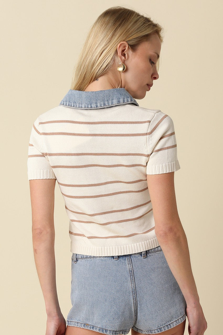 Striped Contrast Collar Knit Top