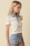 Striped Contrast Collar Knit Top