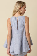Linen Striped Peplum Top