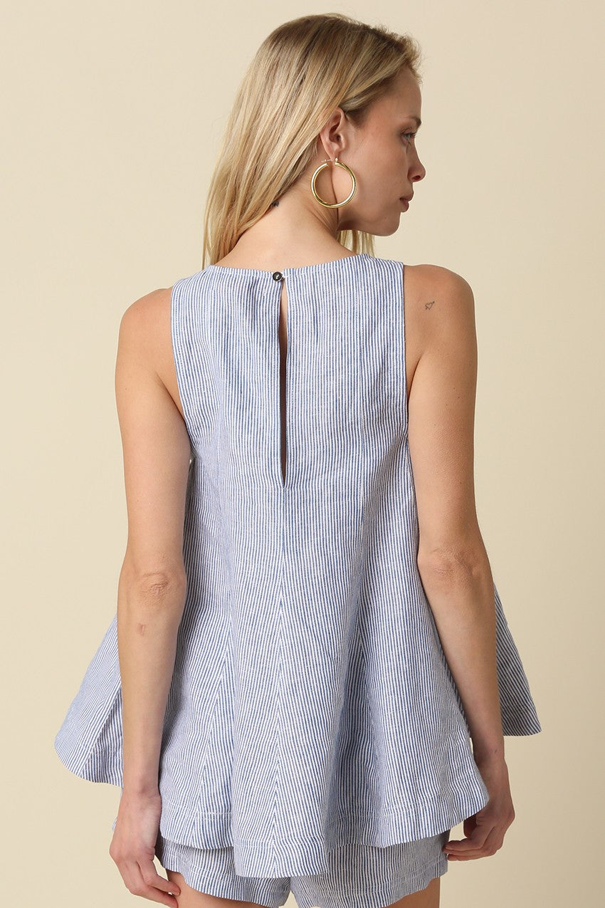 Linen Striped Peplum Top