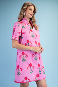 Bright Floral Button-Down Dress