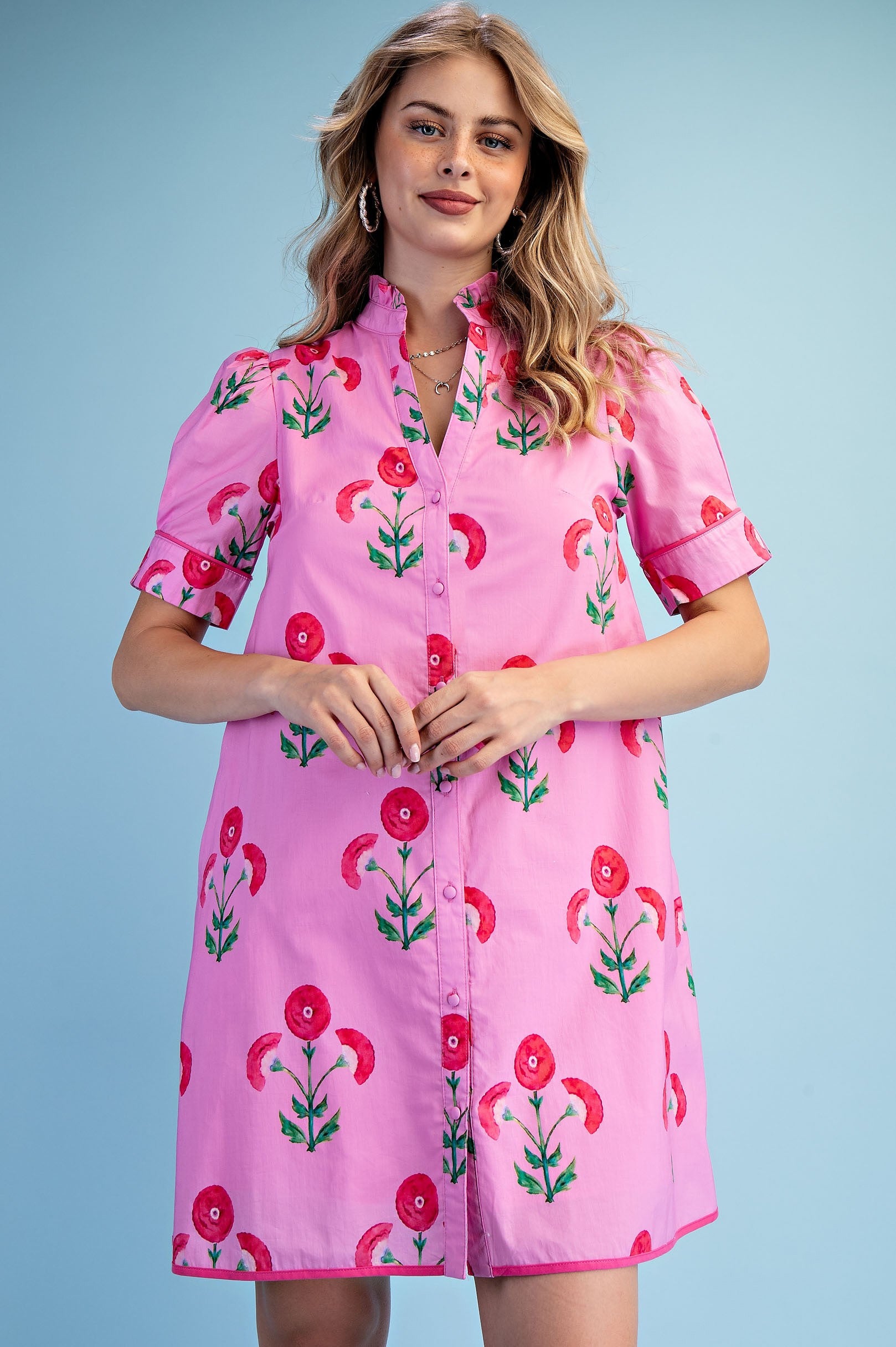 Bright Floral Button-Down Dress