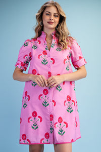 Bright Floral Button-Down Dress