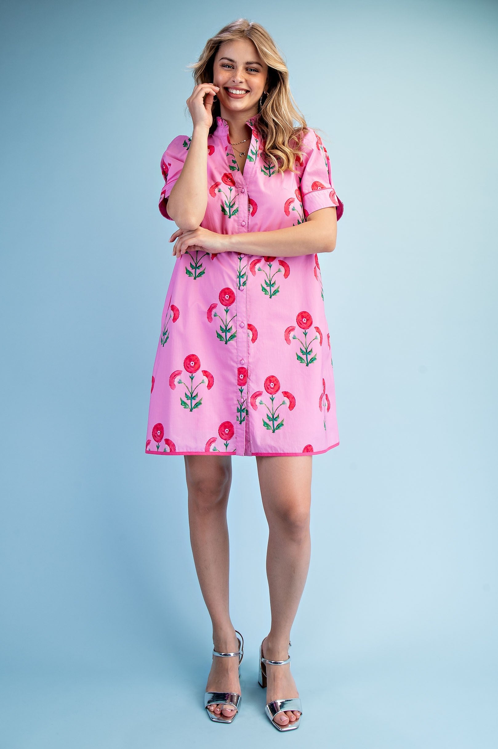 Bright Floral Button-Down Dress
