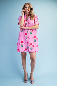Bright Floral Button-Down Dress