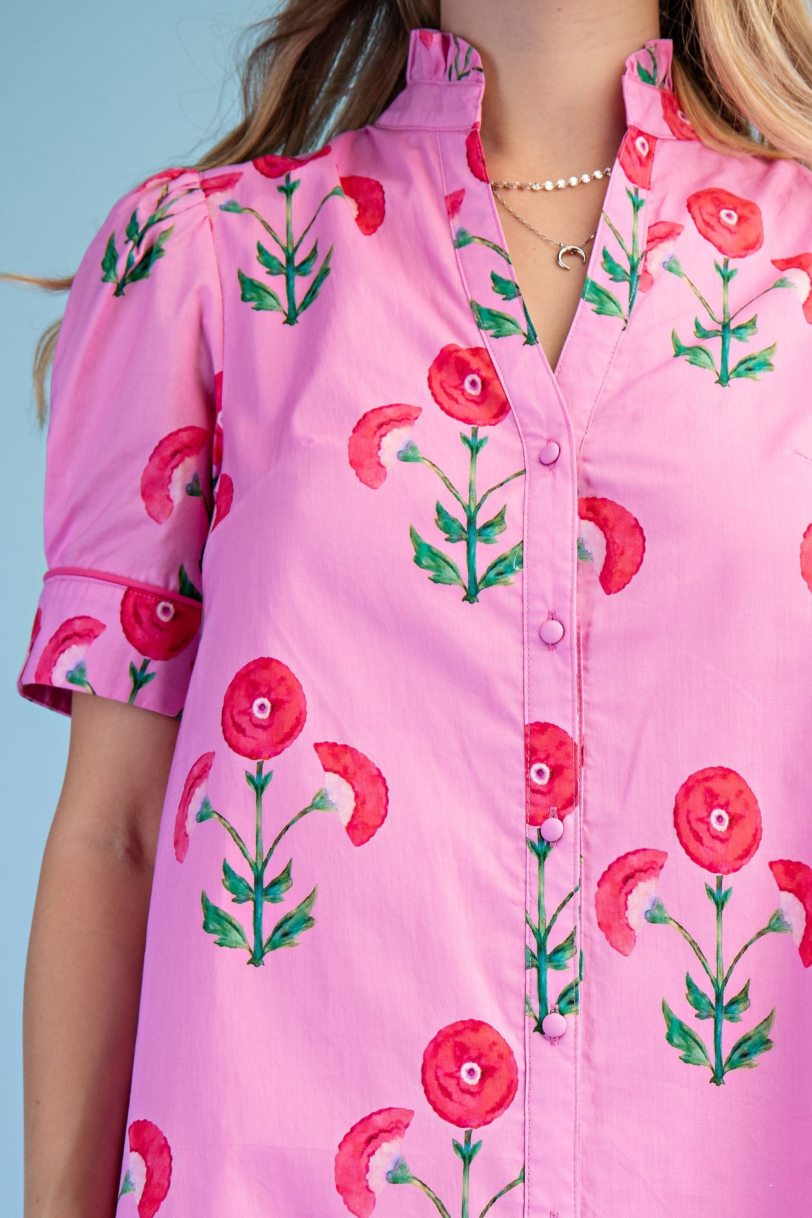 Bright Floral Button-Down Dress