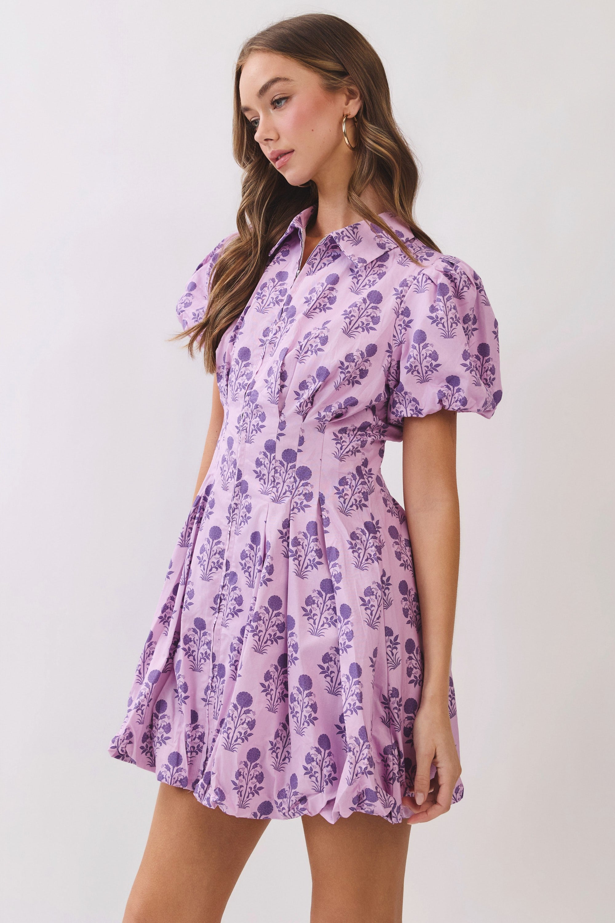 Puff Sleeve Bubble Hem Mini Dress