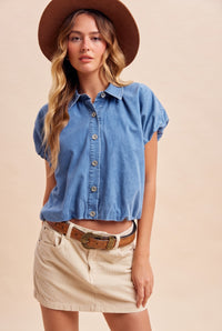 Denim Bubble Hem Blouse