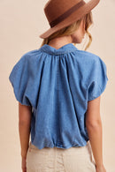 Denim Bubble Hem Blouse