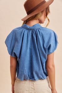 Denim Bubble Hem Blouse