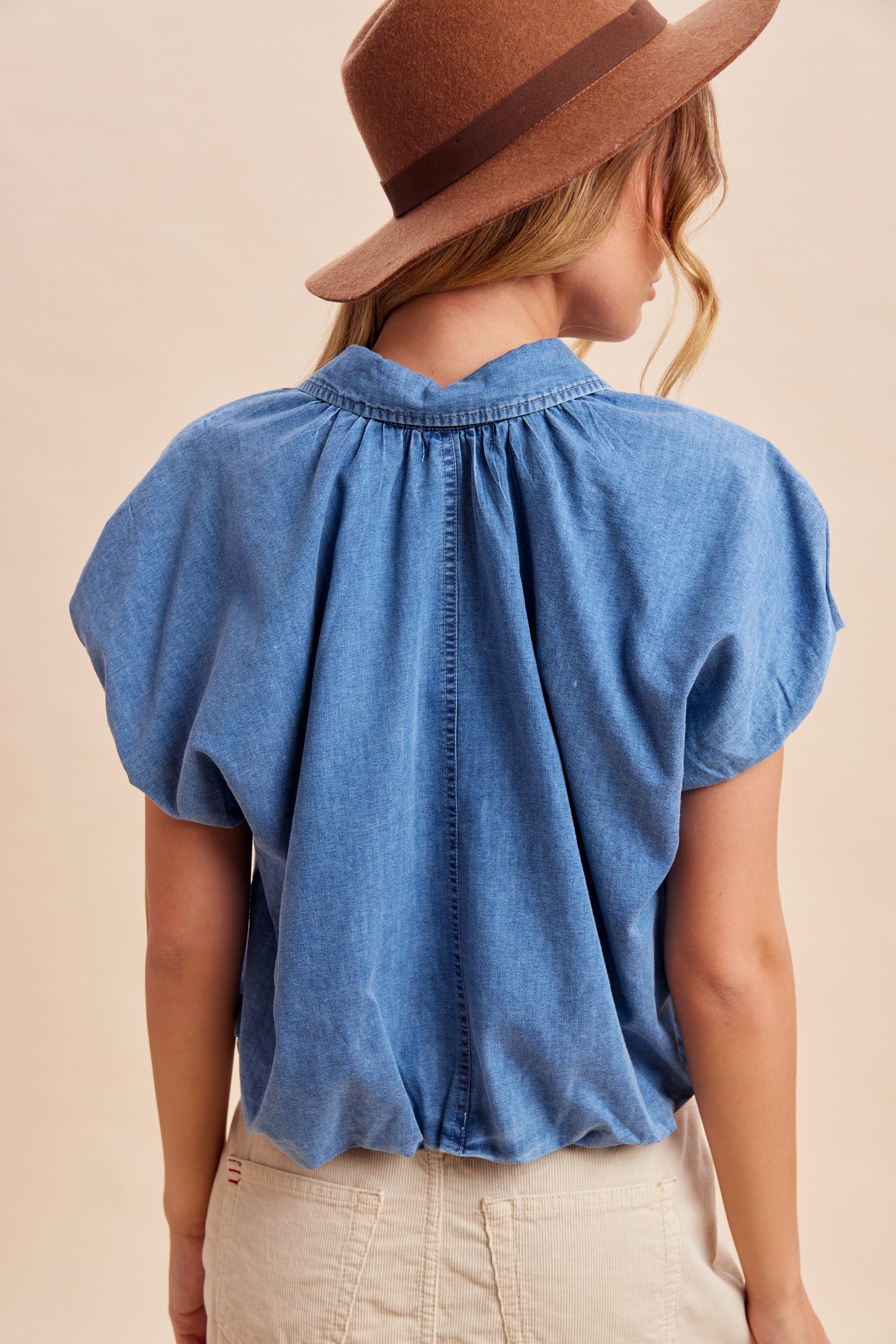 Denim Bubble Hem Blouse