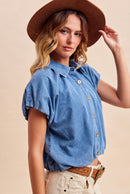 Denim Bubble Hem Blouse