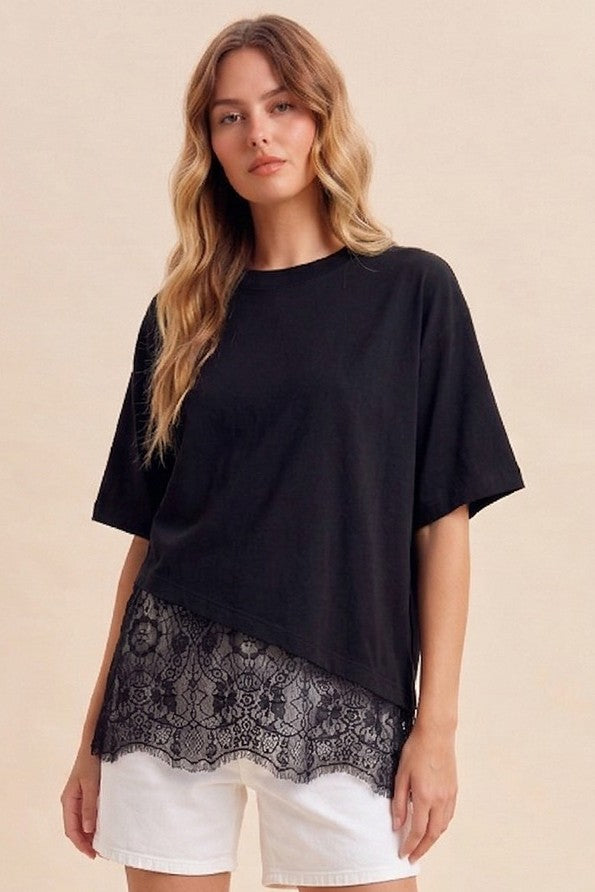 Lace Trim Asymmetrical Tee