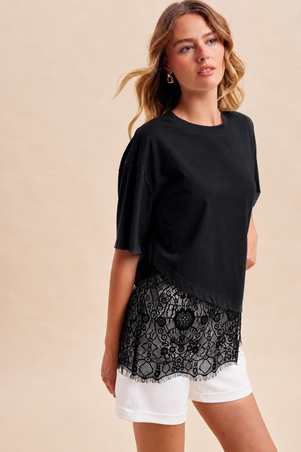 Lace Trim Asymmetrical Tee