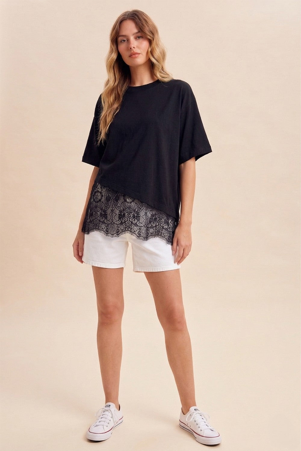Lace Trim Asymmetrical Tee