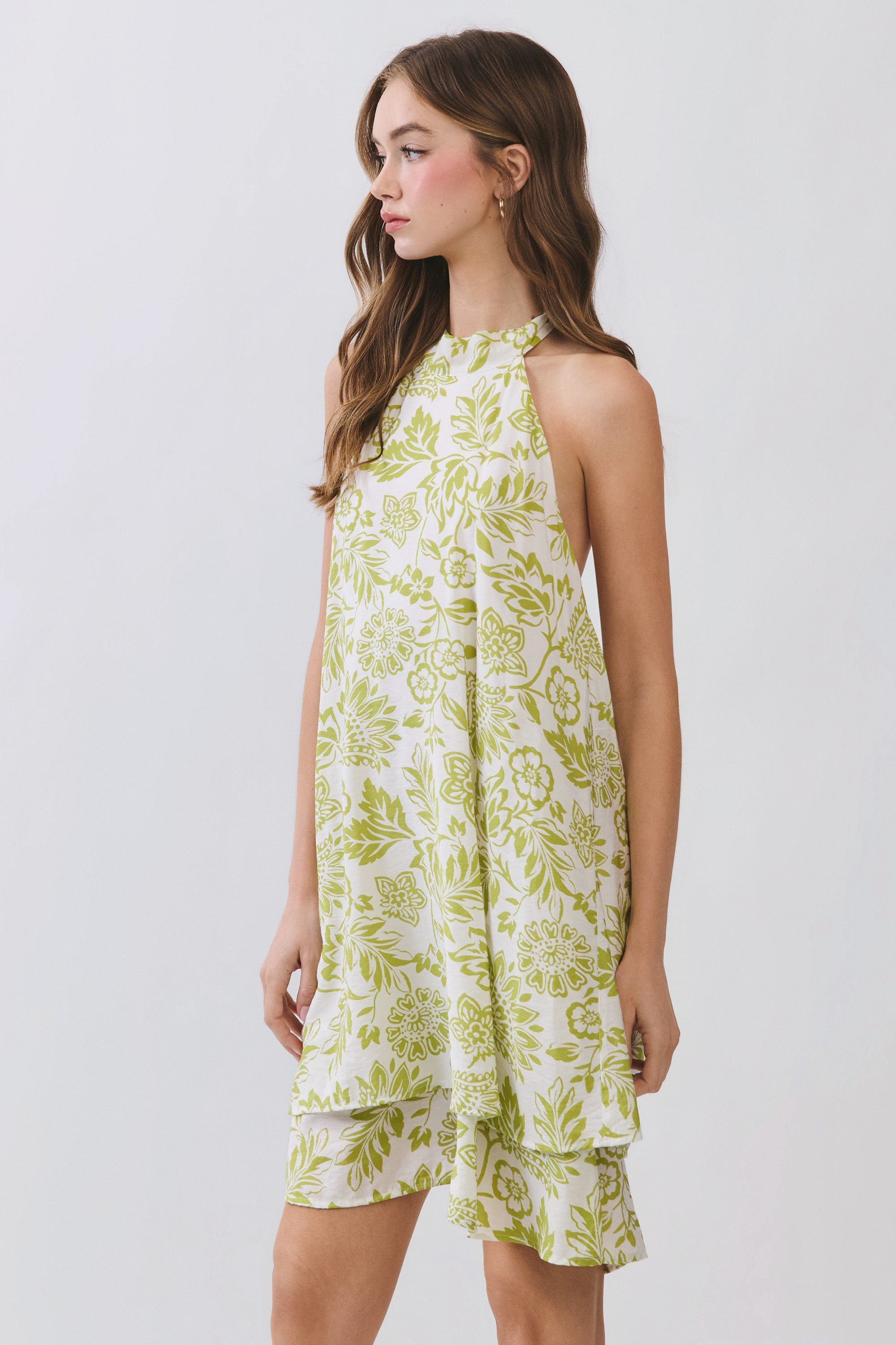 Halter Neck Flowy Mini Dress