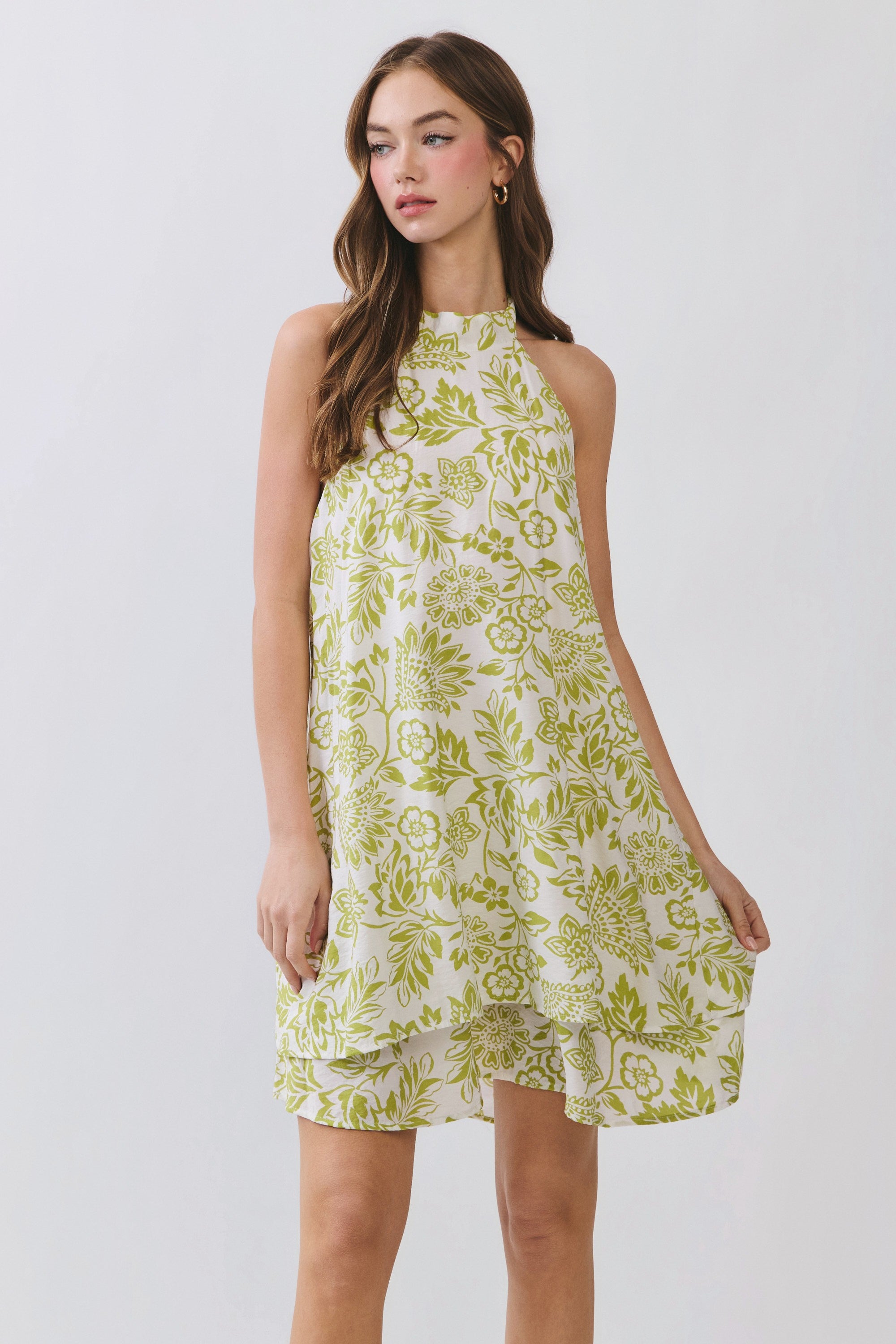 Halter Neck Flowy Mini Dress