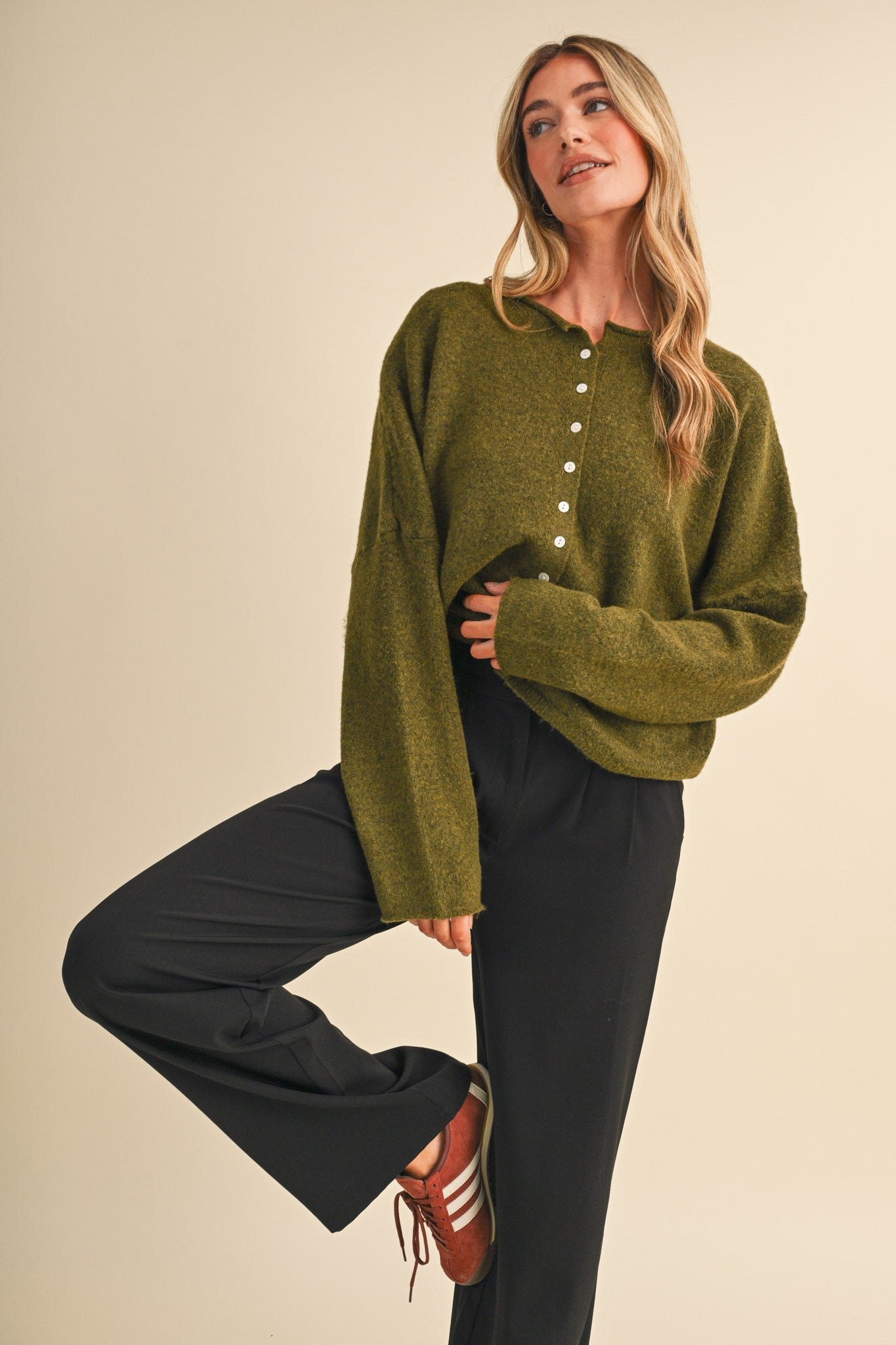 Olive Button-Down Cardigan Sweater
