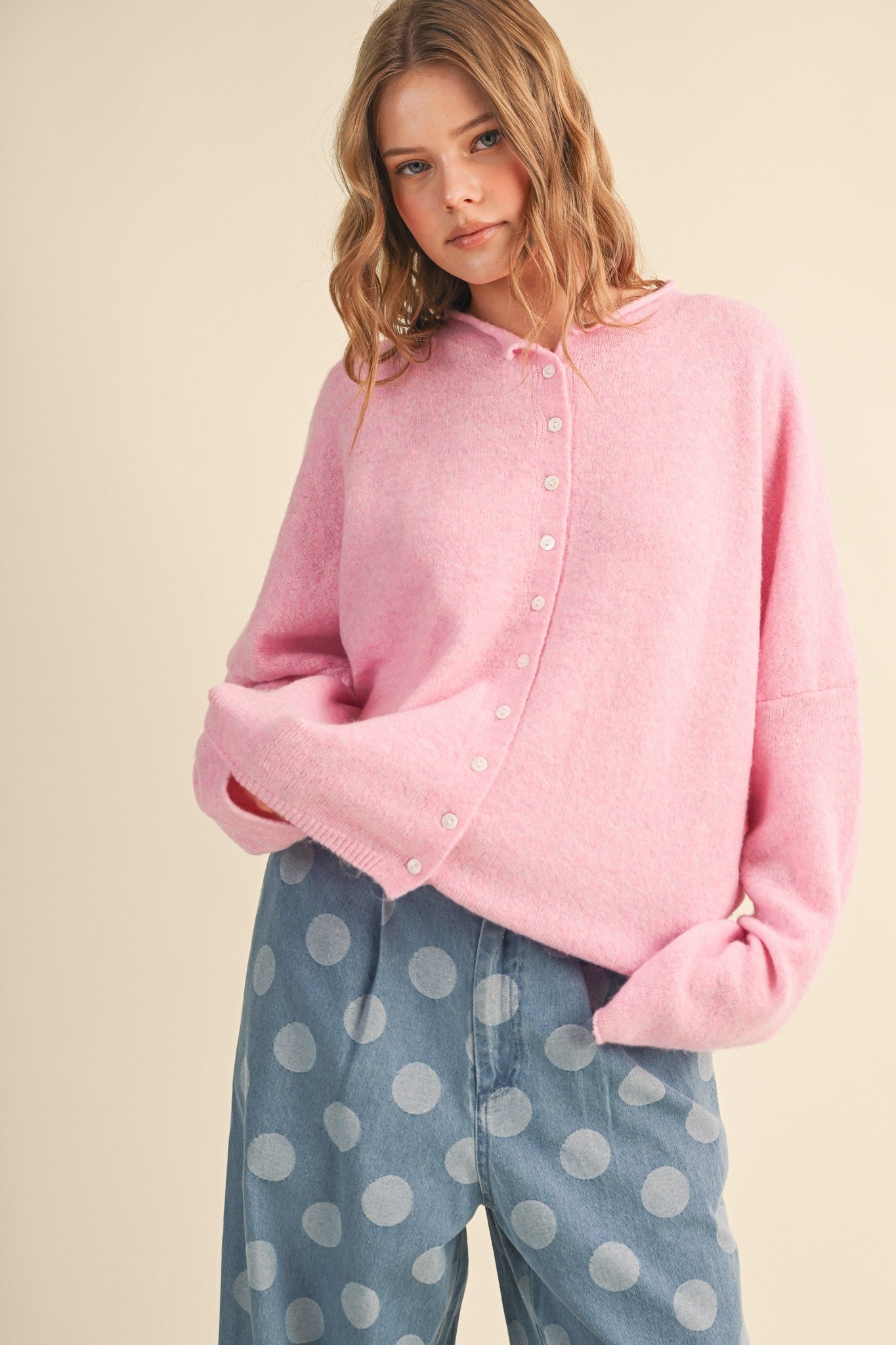 Pink Button-Down Cardigan Sweater