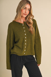 Olive Button-Down Cardigan Sweater