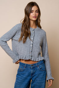 Ruffle Hem Button-Down Cardigan