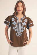 Flutter Sleeve Applique Blouse