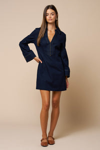 V-Neck Dark Denim Mini Dress