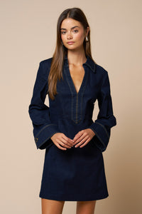 V-Neck Dark Denim Mini Dress