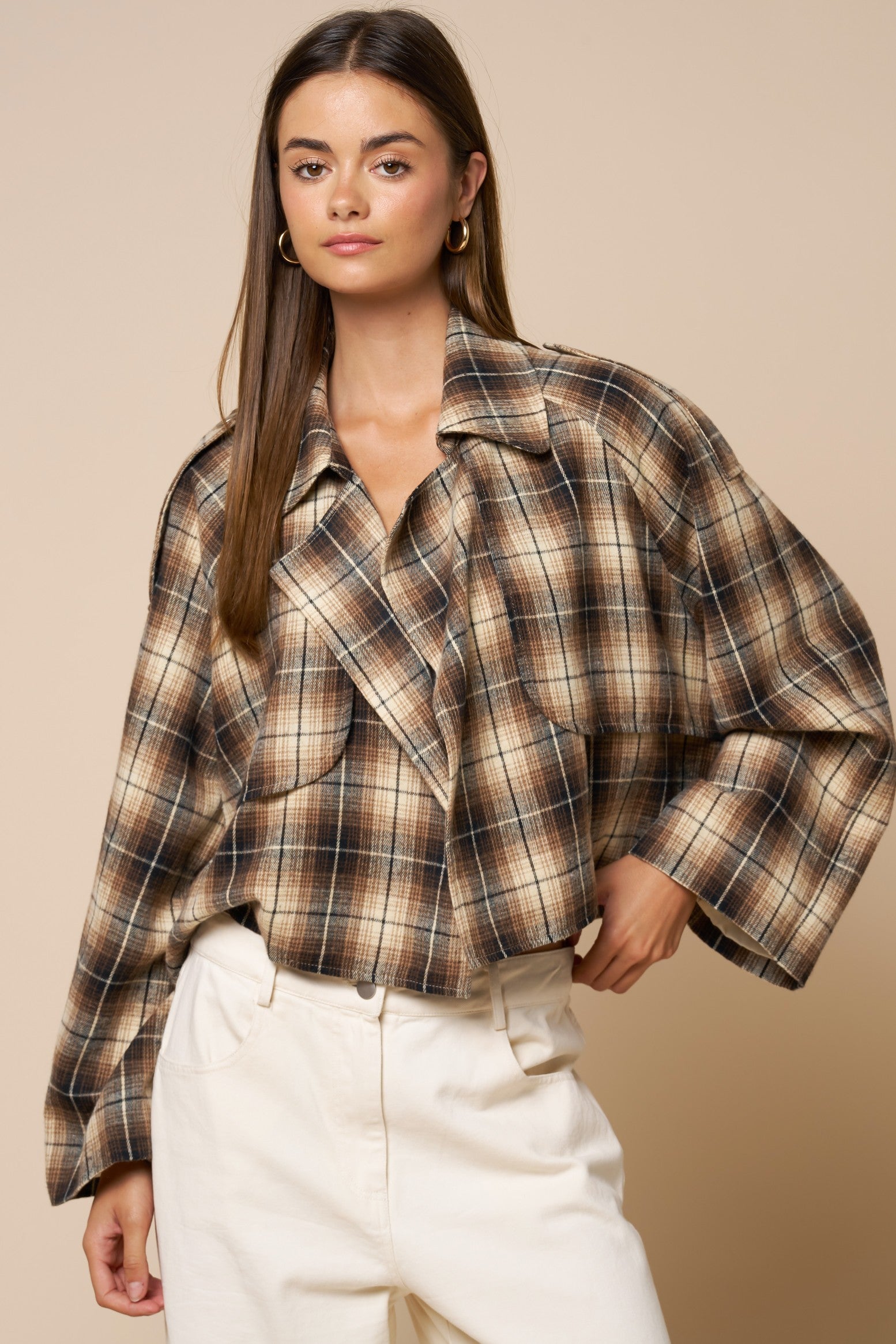 Cropped Plaid Oversized Jacket
