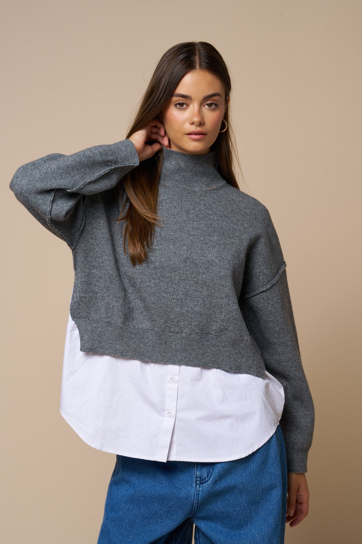 Layered Turtleneck Sweater Shirt