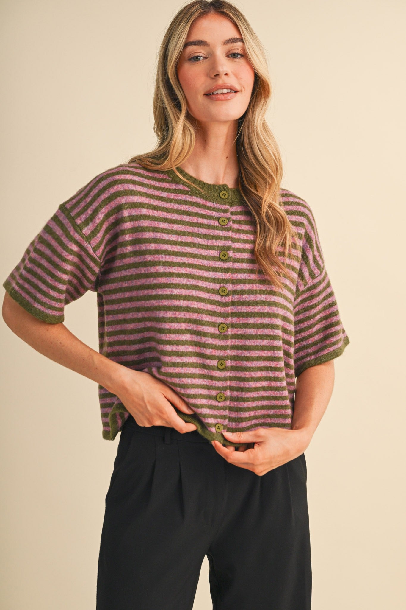 Striped Short Sleeve Sweater