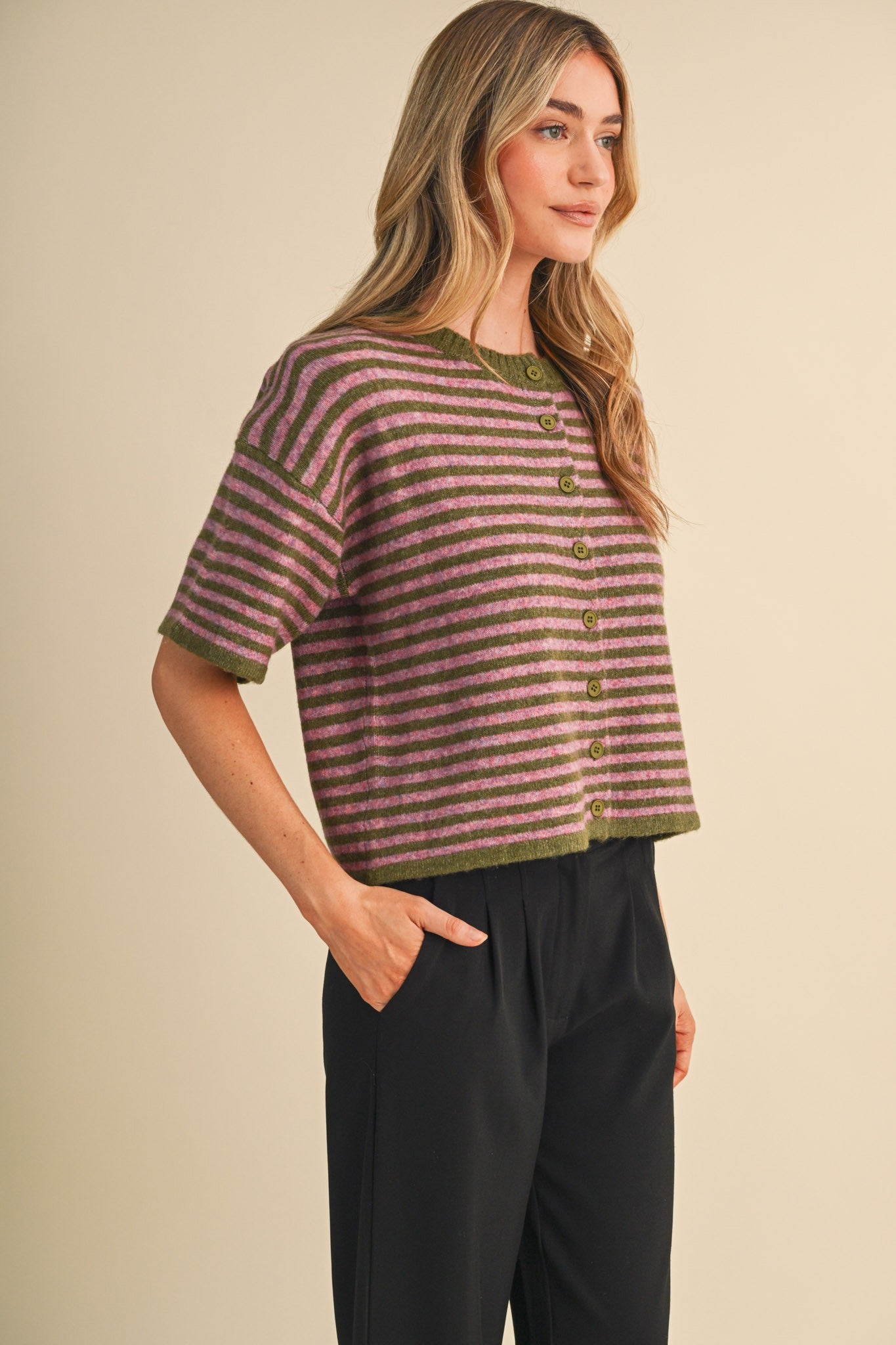 Striped Short Sleeve Sweater