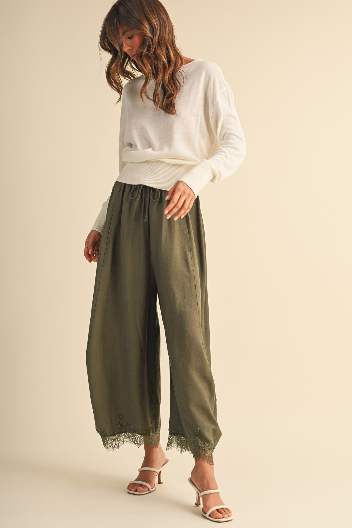 Lace Hem Barrel Pants