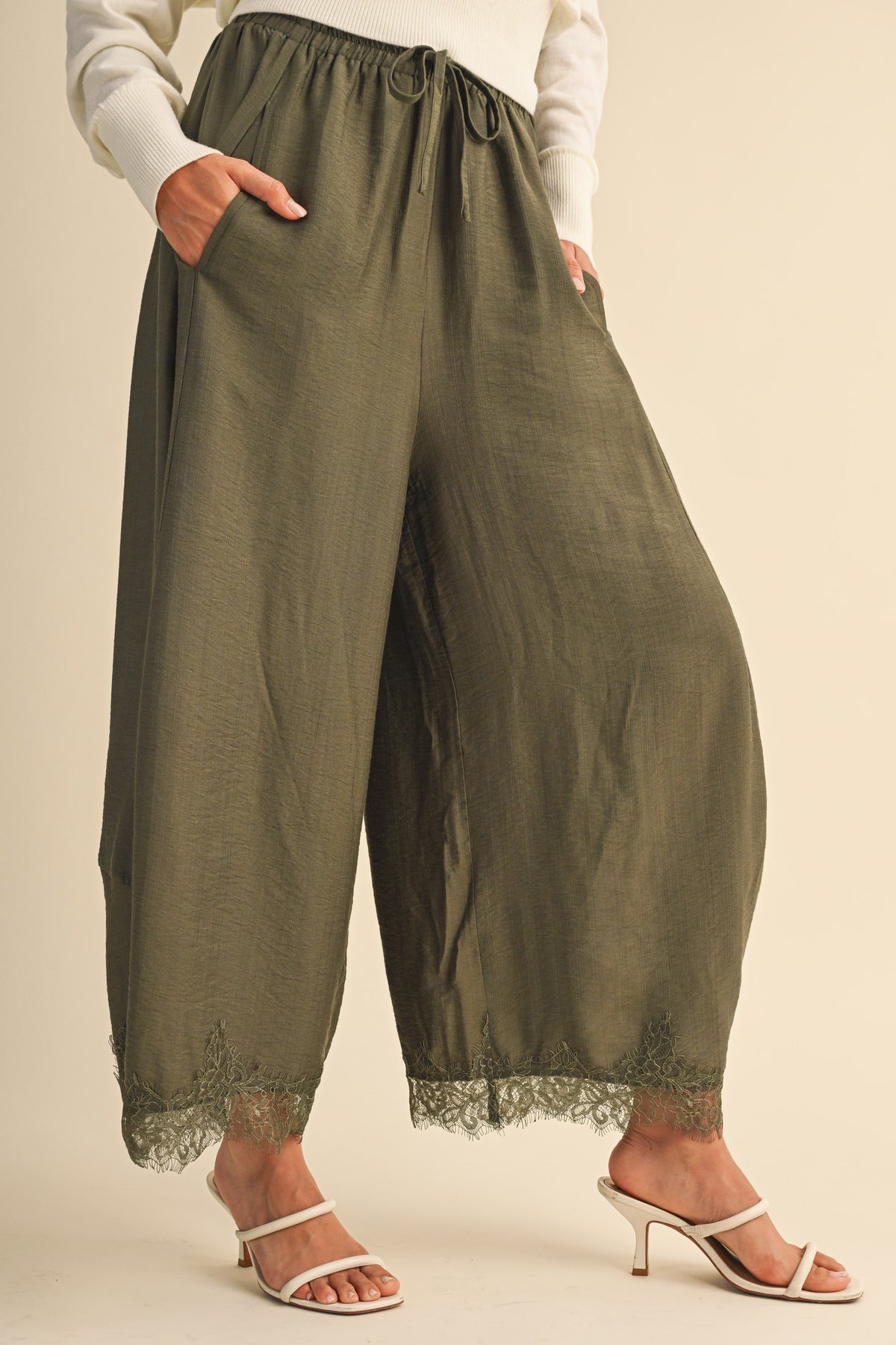 Lace Hem Barrel Pants