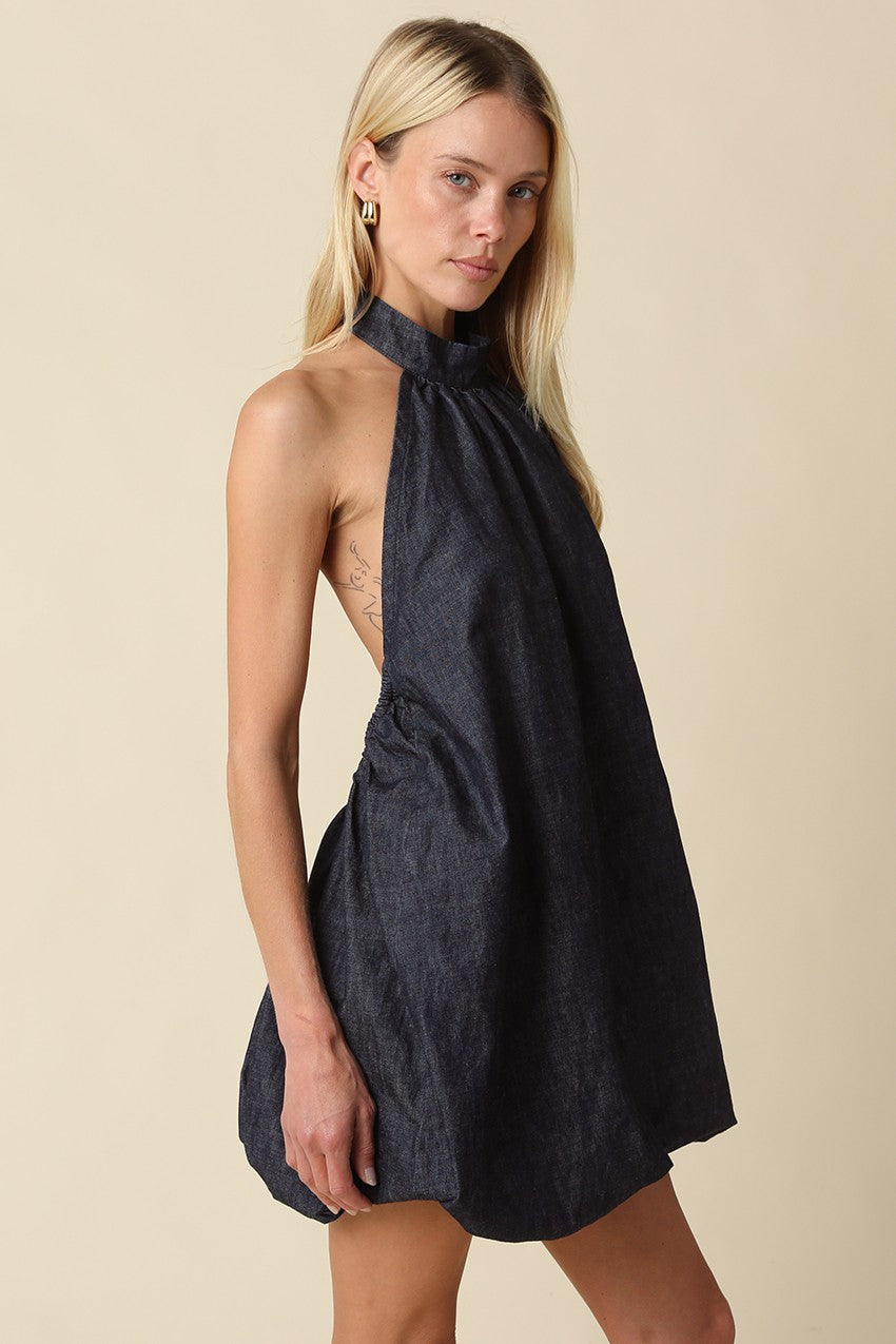Open Back Mini Denim Dress