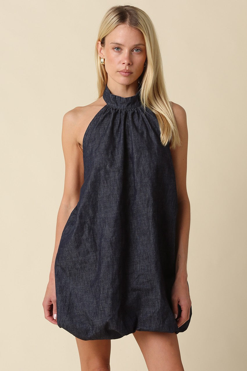 Open Back Mini Denim Dress