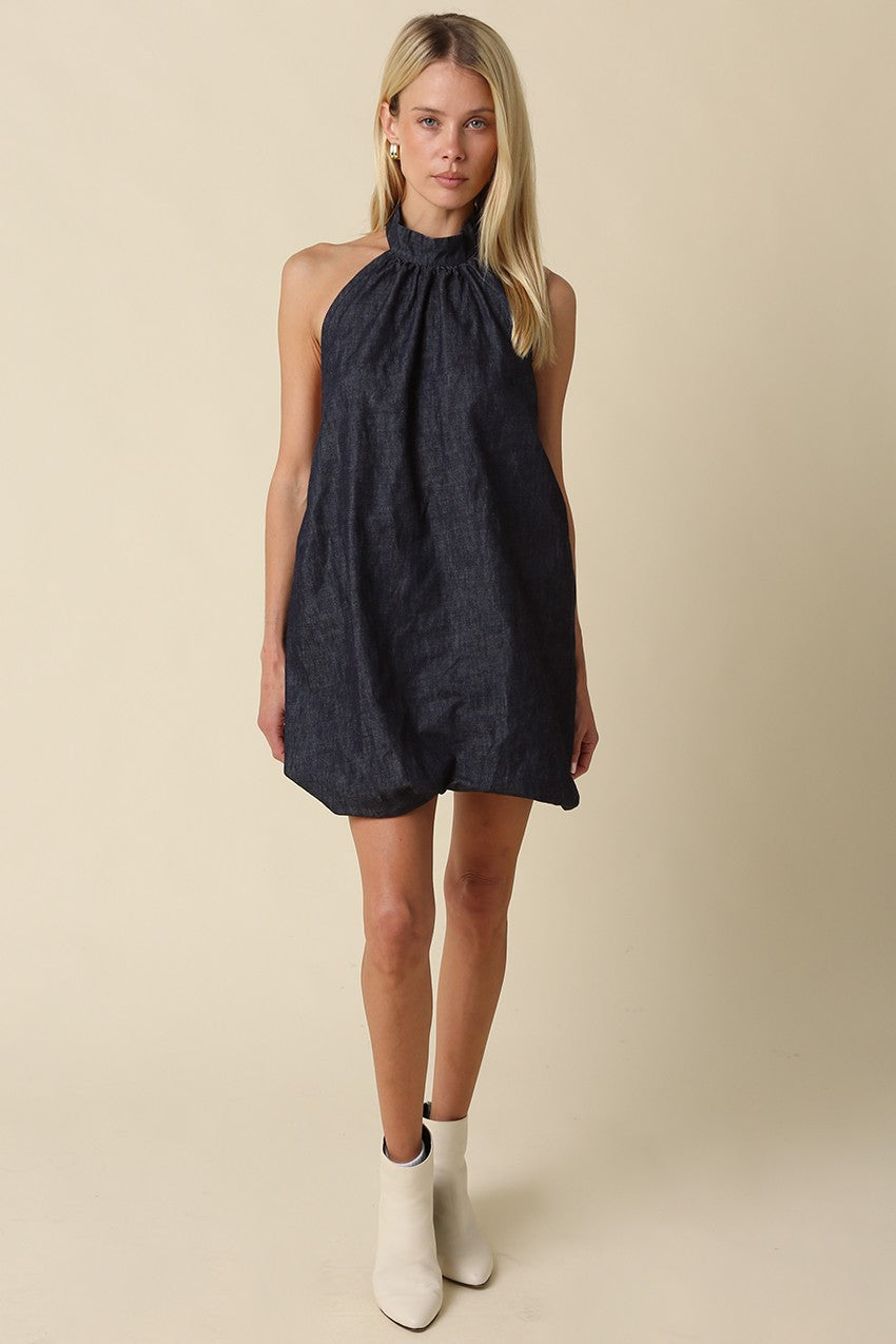 Open Back Mini Denim Dress