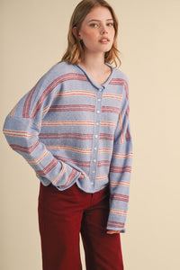 Rolled Edge Striped Cardigan