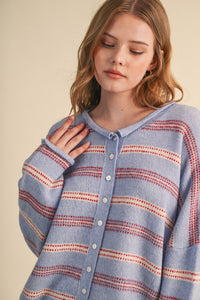 Rolled Edge Striped Cardigan