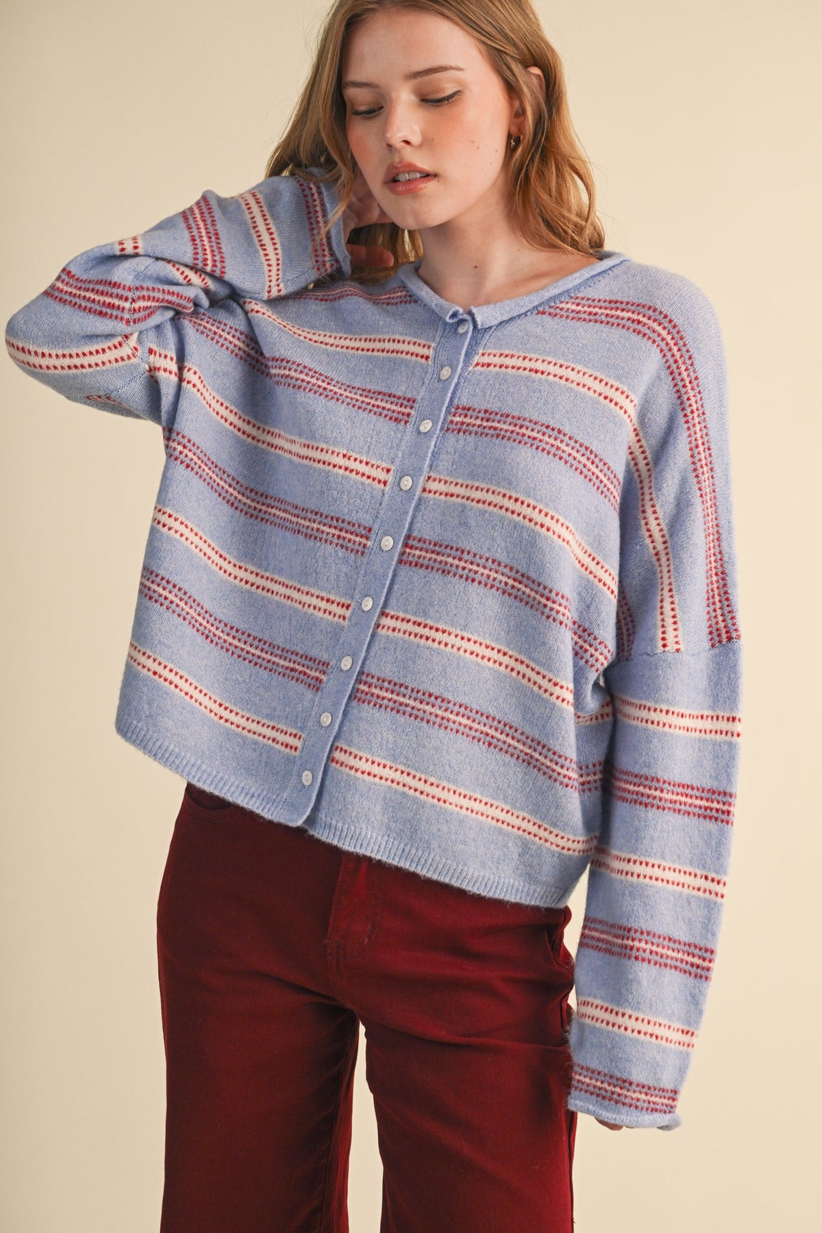 Rolled Edge Striped Cardigan