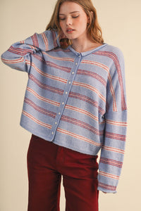 Rolled Edge Striped Cardigan