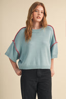 Blanket Stitch Short Sleeve Sweater