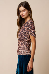 Leopard Asymmetrical Mesh Top