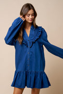 Puff Sleeve Denim Shirt Dress