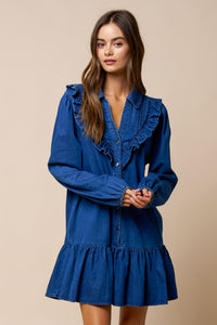 Puff Sleeve Denim Shirt Dress